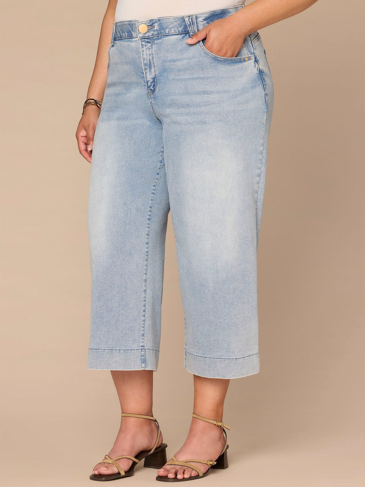 Democracy Clothing "Ab"solution® High Rise Light Blue Cropped Plus Size Wide Leg Jeans - Light Blue Denim