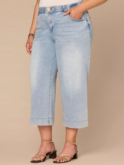 Democracy Clothing "Ab"solution® High Rise Light Blue Cropped Plus Size Wide Leg Jeans - Light Blue Denim