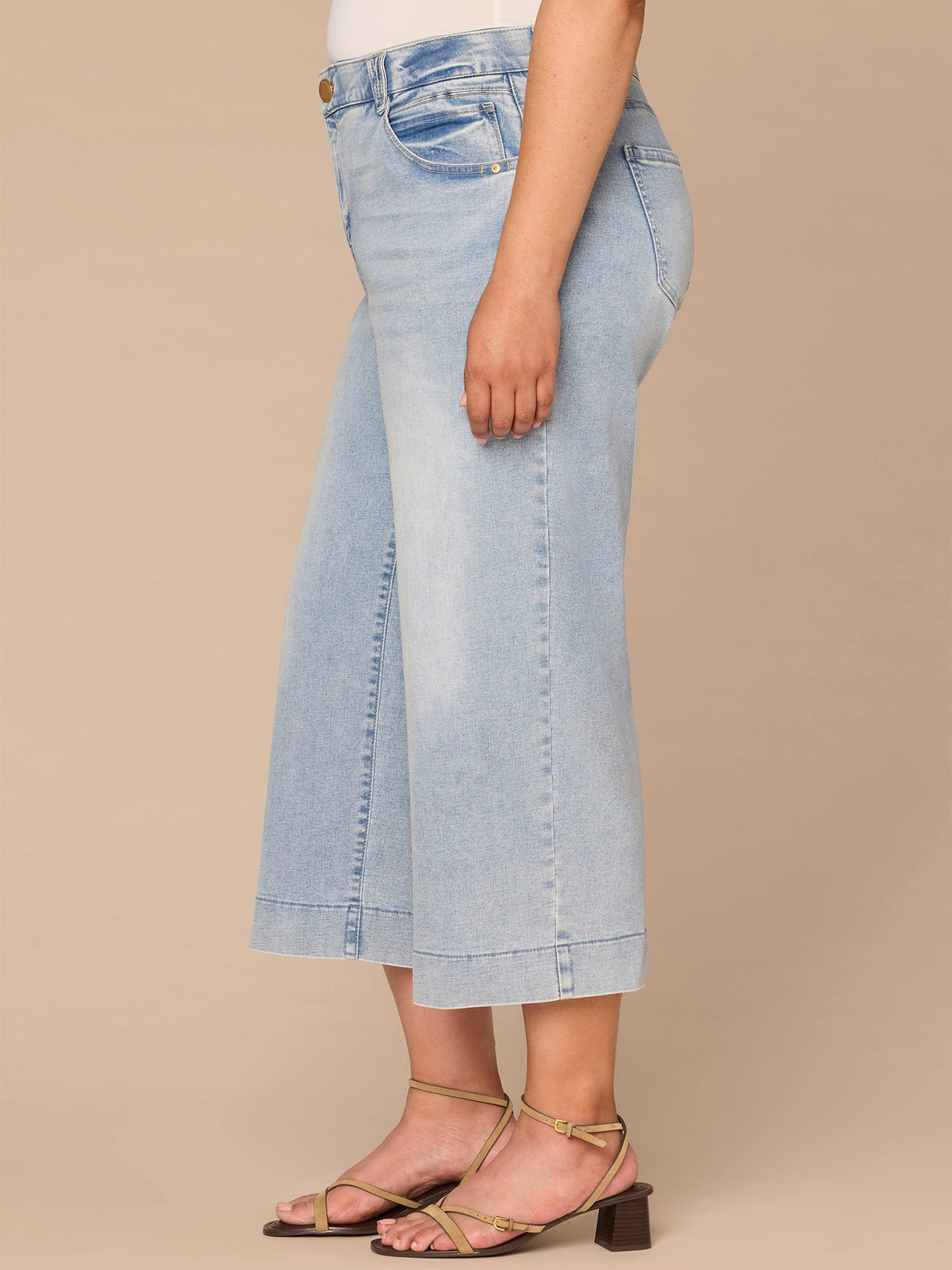 Democracy Clothing "Ab"solution® High Rise Light Blue Cropped Plus Size Wide Leg Jeans - Light Blue Denim