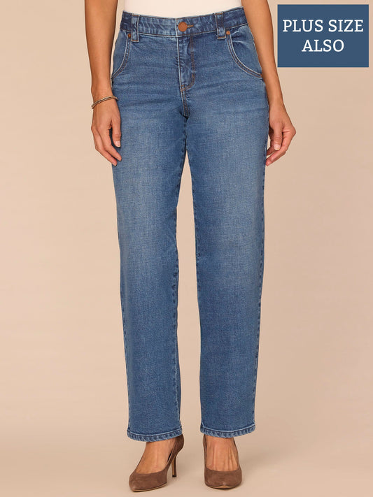 Democracy Clothing "Ab"solution® High Rise Mid Blue Plus Size Stovepipe Jeans - Mid Blue Denim