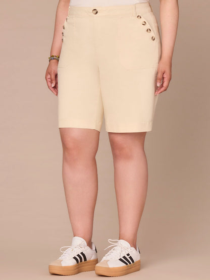 Democracy Clothing "Ab"solution® Skyrise Buttoned Patch Pocket Plus Size Bermuda Shorts - Ecru
