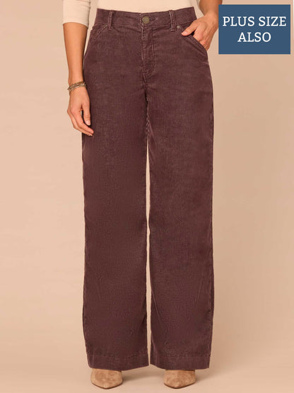 Democracy Clothing "Ab"solution® Skyrise Slash Pocket Wide Leg Plus Size Corduroy Pants - Washed Oxblood