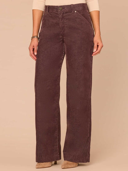 Democracy Clothing "Ab"solution® Skyrise Slash Pocket Wide Leg Plus Size Corduroy Pants - Washed Oxblood