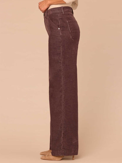 Democracy Clothing "Ab"solution® Skyrise Slash Pocket Wide Leg Plus Size Corduroy Pants - Washed Oxblood