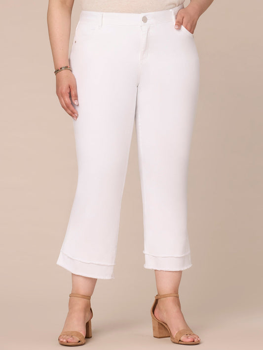Democracy Clothing "Ab"solution Mid-Rise Flare Plus Size Jeans with Double Layer Fray Hem - Optic White Denim