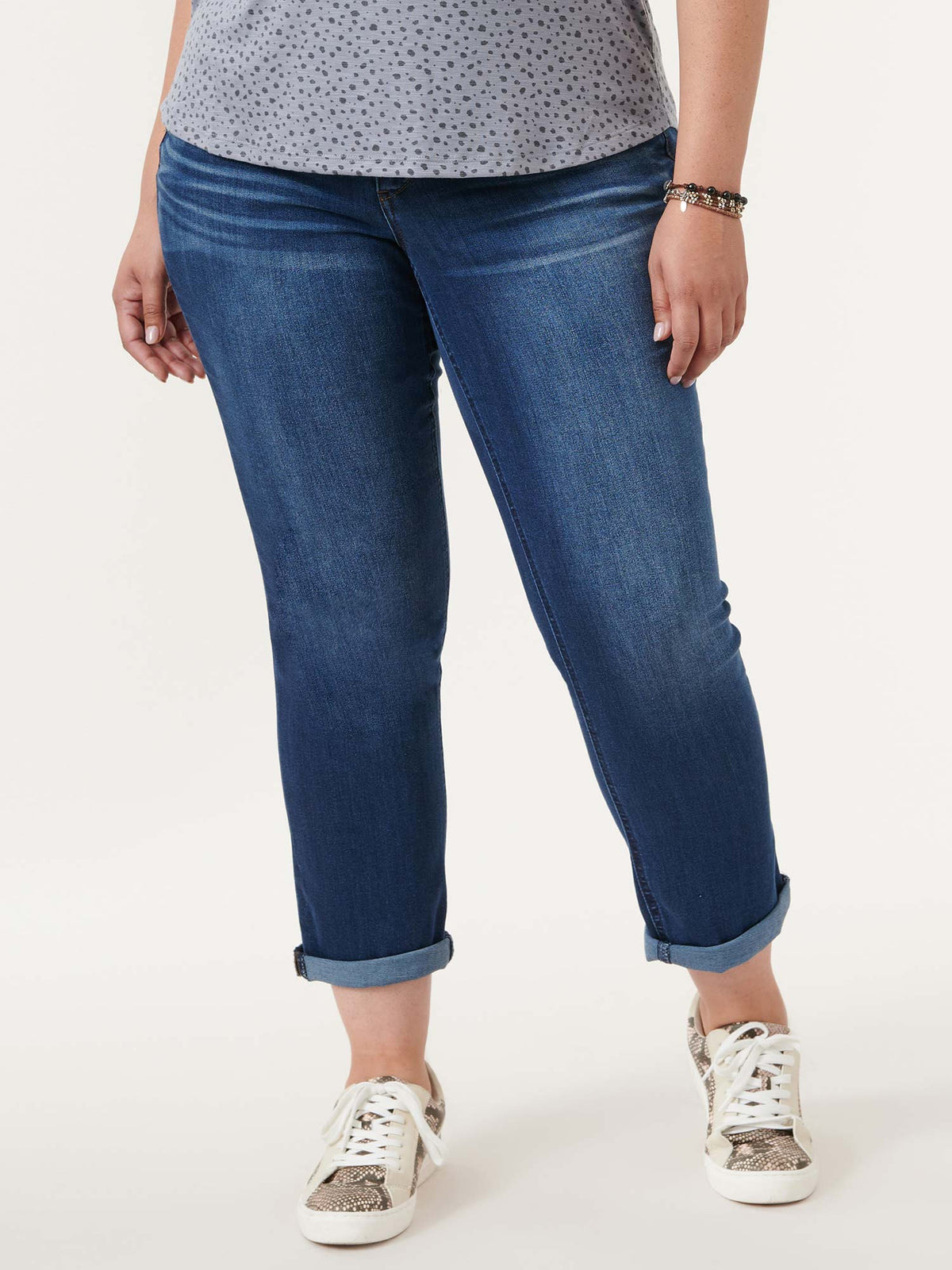 Democracy Clothing "Ab"solution® Blue Denim Cuffed Plus Girlfriend Jeans - Blue Denim