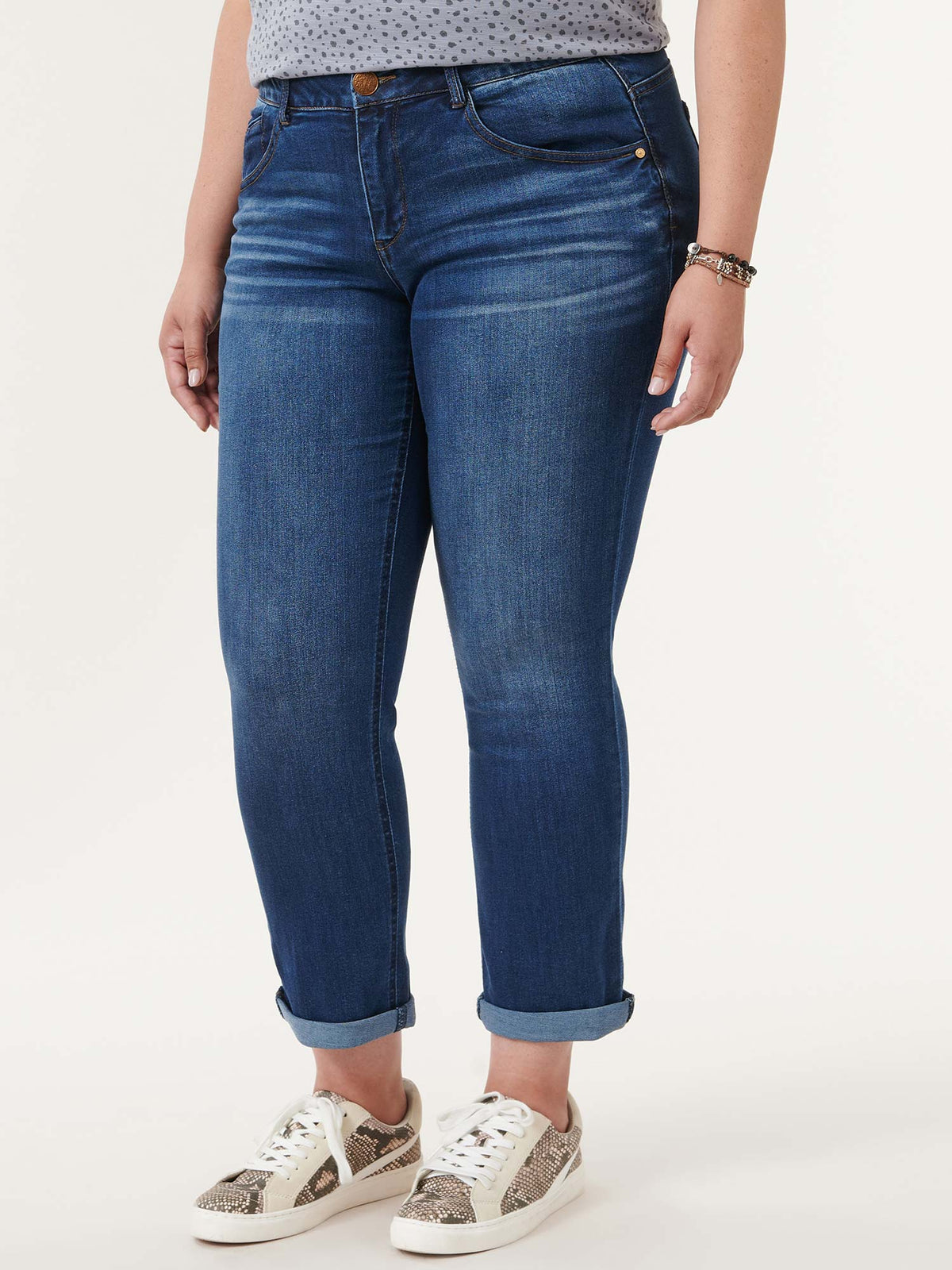 Democracy Clothing "Ab"solution® Blue Denim Cuffed Plus Girlfriend Jeans - Blue Denim