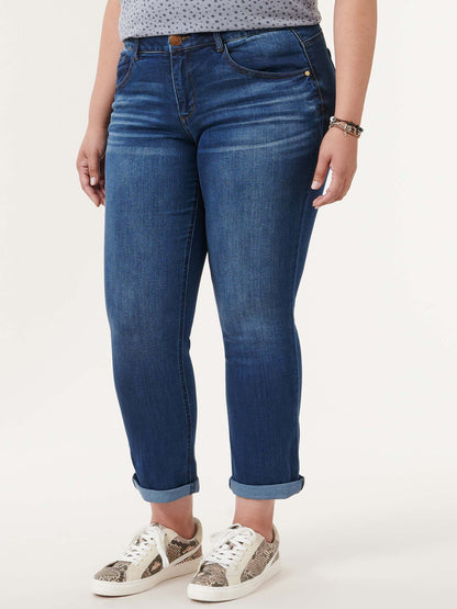 Democracy Clothing "Ab"solution® Blue Denim Cuffed Plus Girlfriend Jeans - Blue Denim