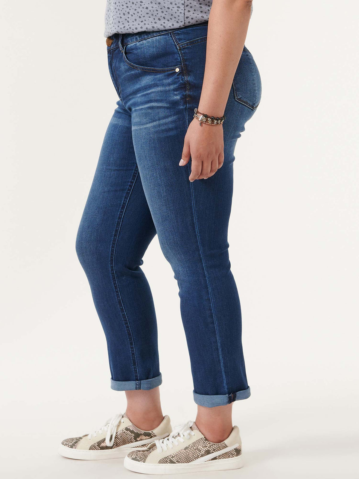 Democracy Clothing "Ab"solution® Blue Denim Cuffed Plus Girlfriend Jeans - Blue Denim