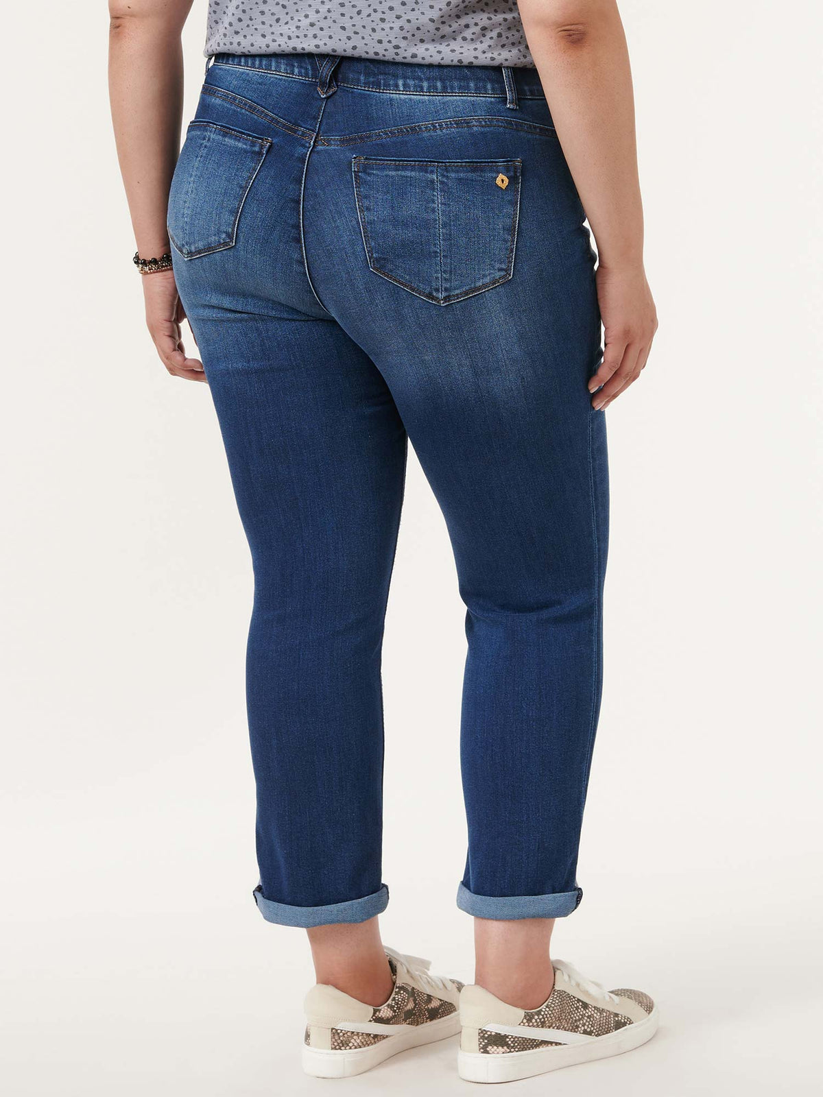 Democracy Clothing "Ab"solution® Blue Denim Cuffed Plus Girlfriend Jeans - Blue Denim